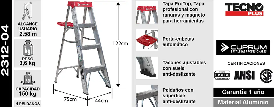 Esc. Aluminio Tijera 1.22m 8