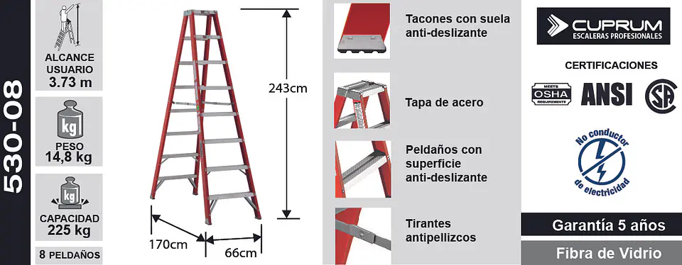 Esc. F. Vidrio Tijera Doble Acceso 2.43m 4