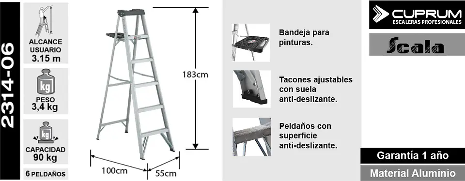 Esc. Aluminio Tijera 1.83m 4