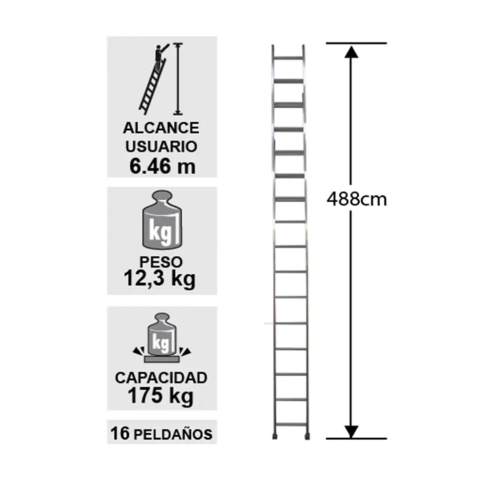 Esc. Aluminio Recta Simple 4.88m 7