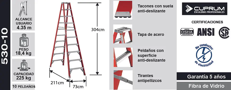 Esc. F. Vidrio Tijera Doble Acceso 3.04m 3