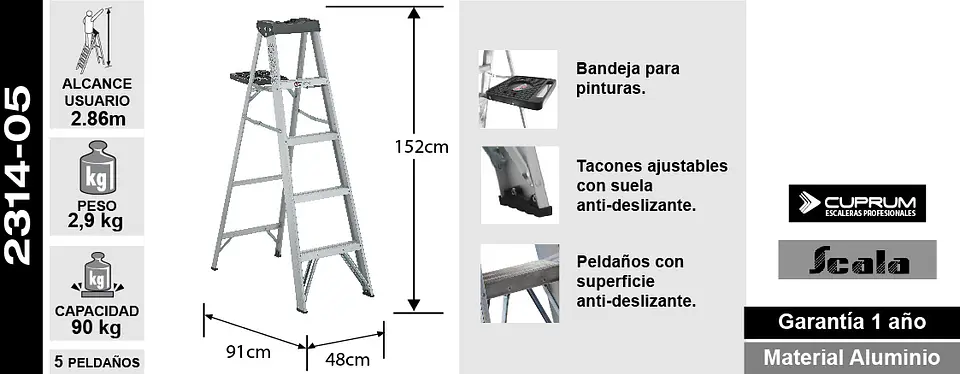 Esc. Aluminio Tijera 1.52m 5