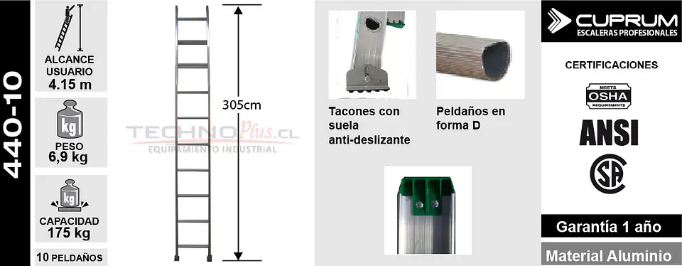 Esc. Aluminio Recta Simple 3.05m 7
