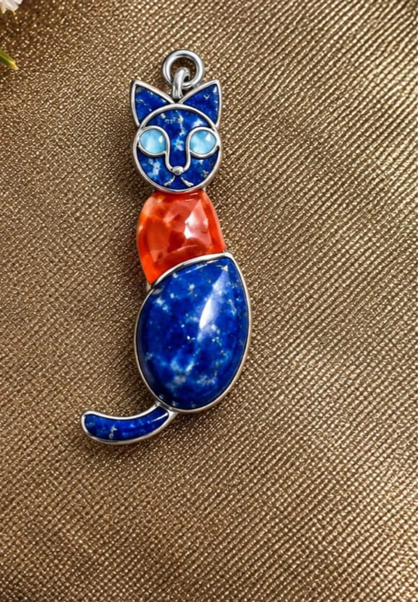 Colgante gato plata piedra lazuli  1