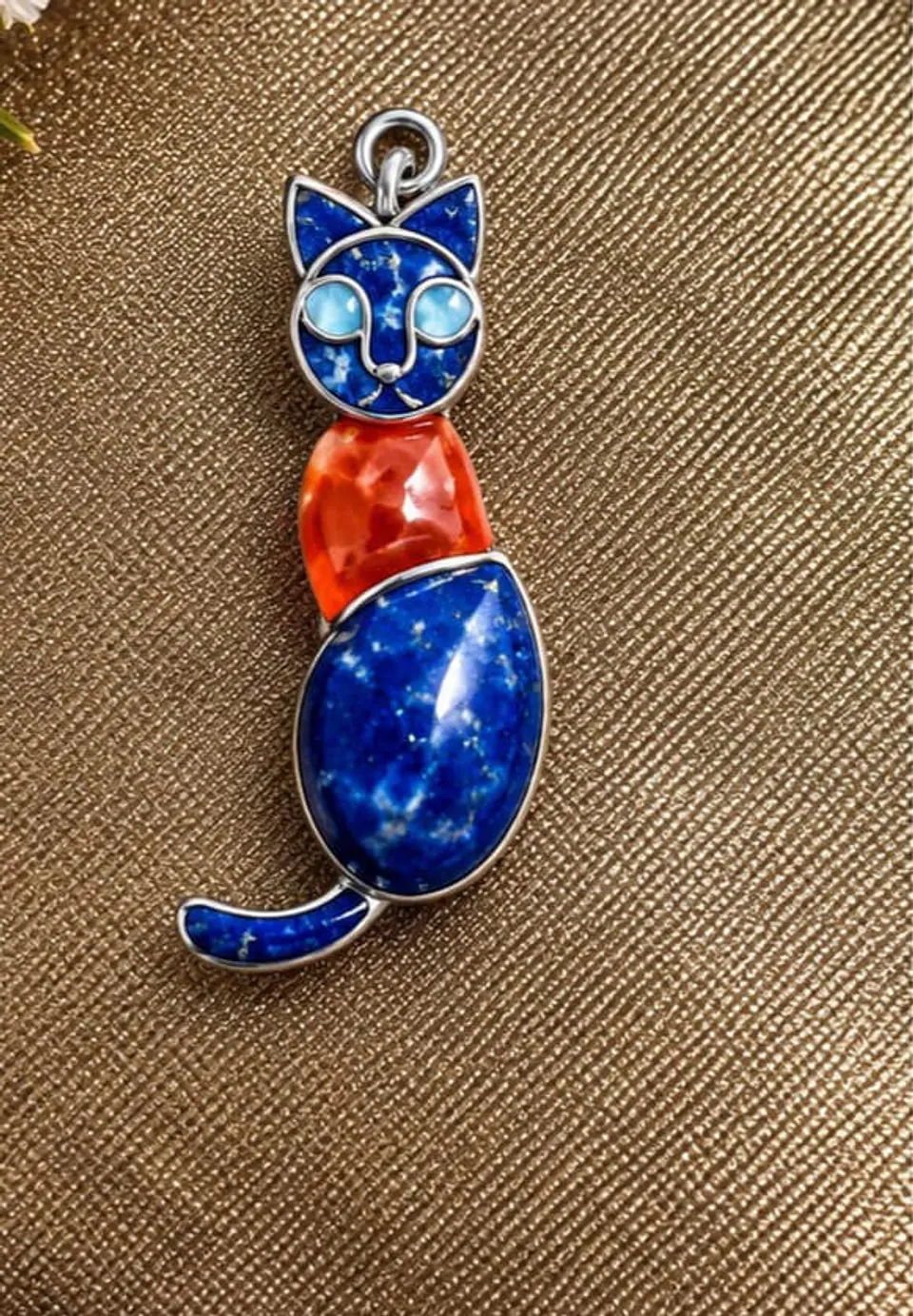 Colgante gato plata piedra lazuli  1