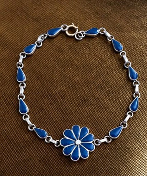 Pulsera plata, piedra lazuli 