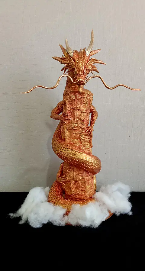 Dragon Oriental Dorado Escultura 70cm