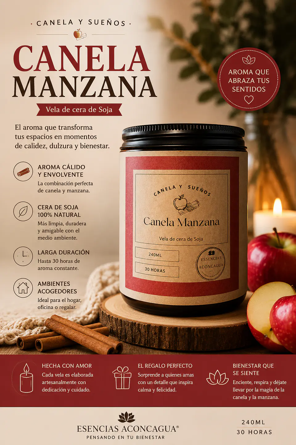 Velas Canela Manzana 240ml 2