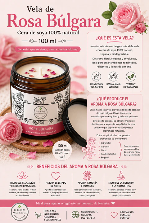 Velas Soya Rosa Bulgara