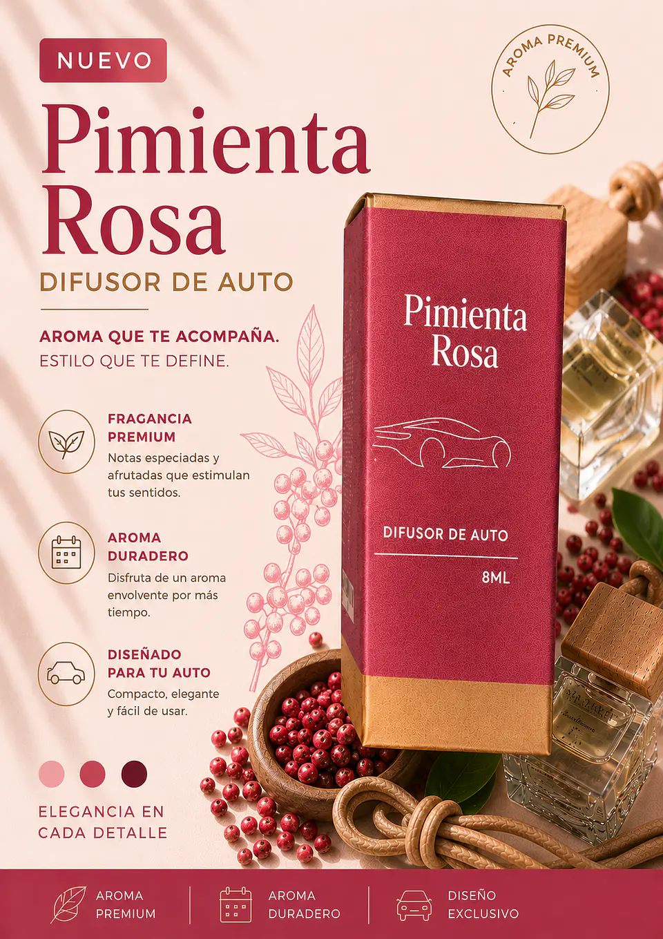 Difusor Auto Pimienta Rosa  1