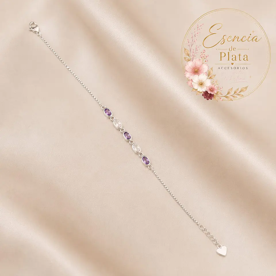 Pulsera con detalles de piedras amatistas y circón  1
