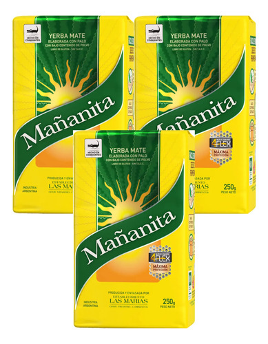 Yerba Mate Mañanita Prensada Pack 3x2 250g 1