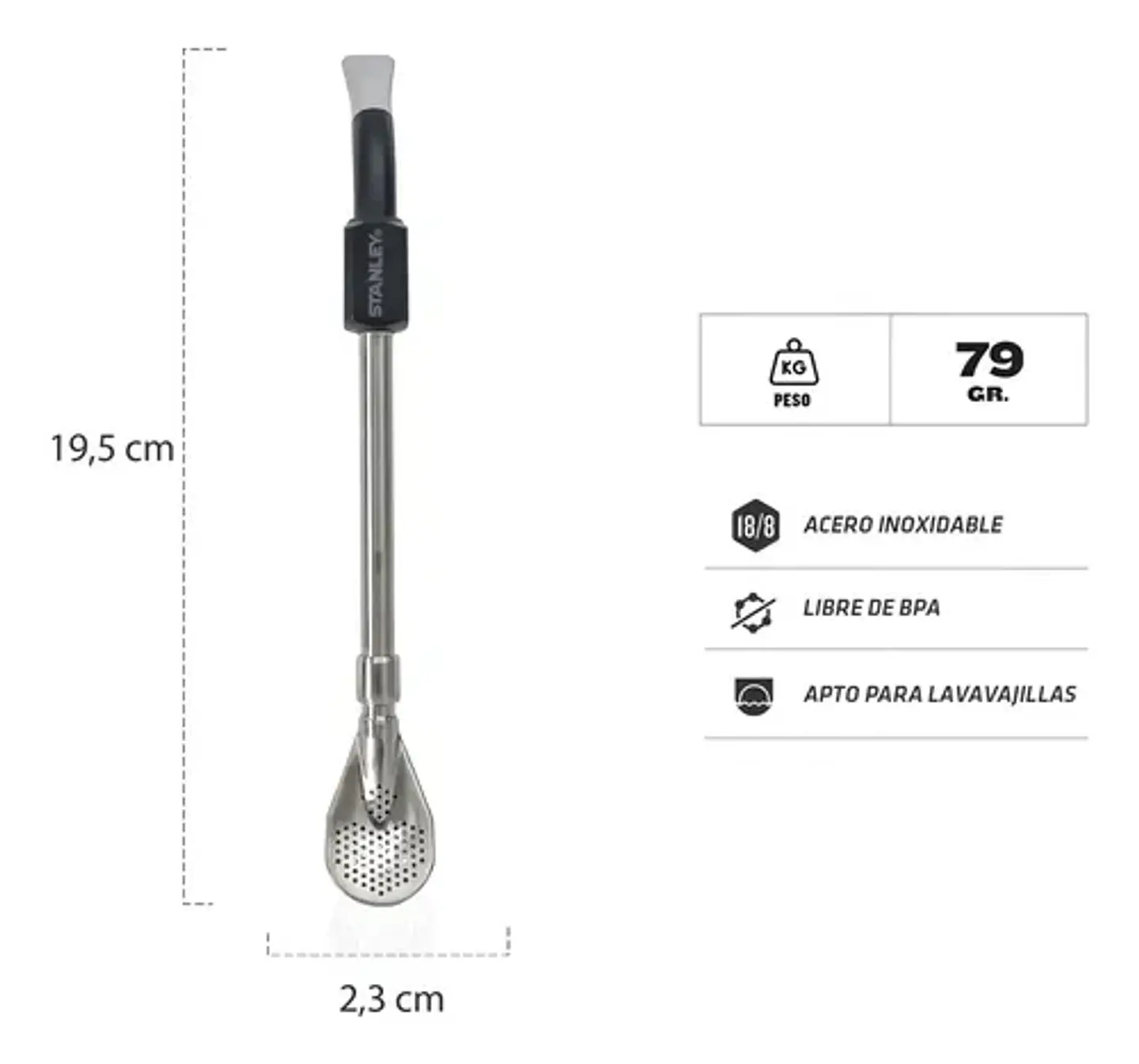 Stanley Spoon Bombilla Para Mate Acero Inoxidable Color Negro 4