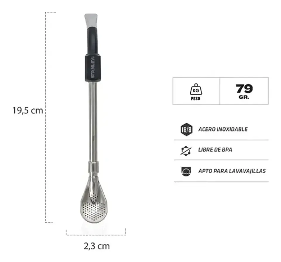 Stanley Spoon Bombilla Para Mate Acero Inoxidable Color Negro 4