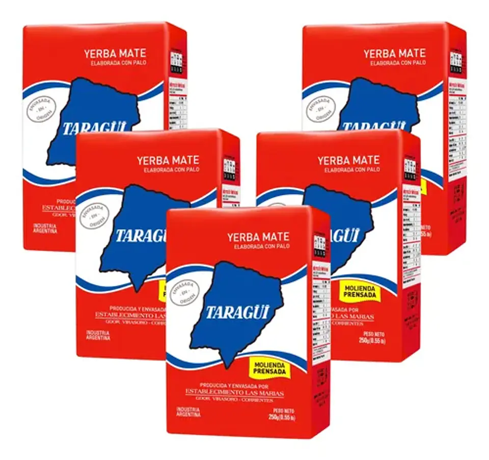 Yerba Mate Taraguí Tradicional Prensada Pack 5x4 250g 3