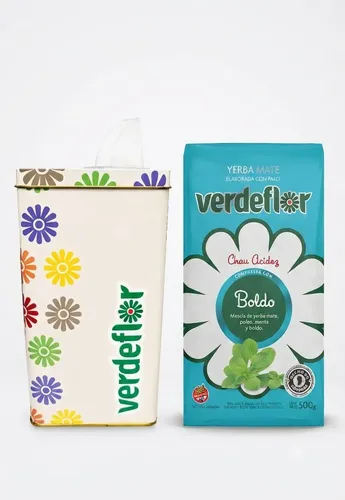 Set Mate Verdeflor Flores + Yerba Mate Naranja Ó Boldo 500gr 1