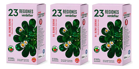 Pack X3 Yerba Mate  23 Regiones Verdeflor Manzanilla 500g