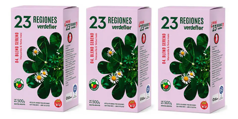 Pack X3 Yerba Mate  23 Regiones Verdeflor Manzanilla 500g 1