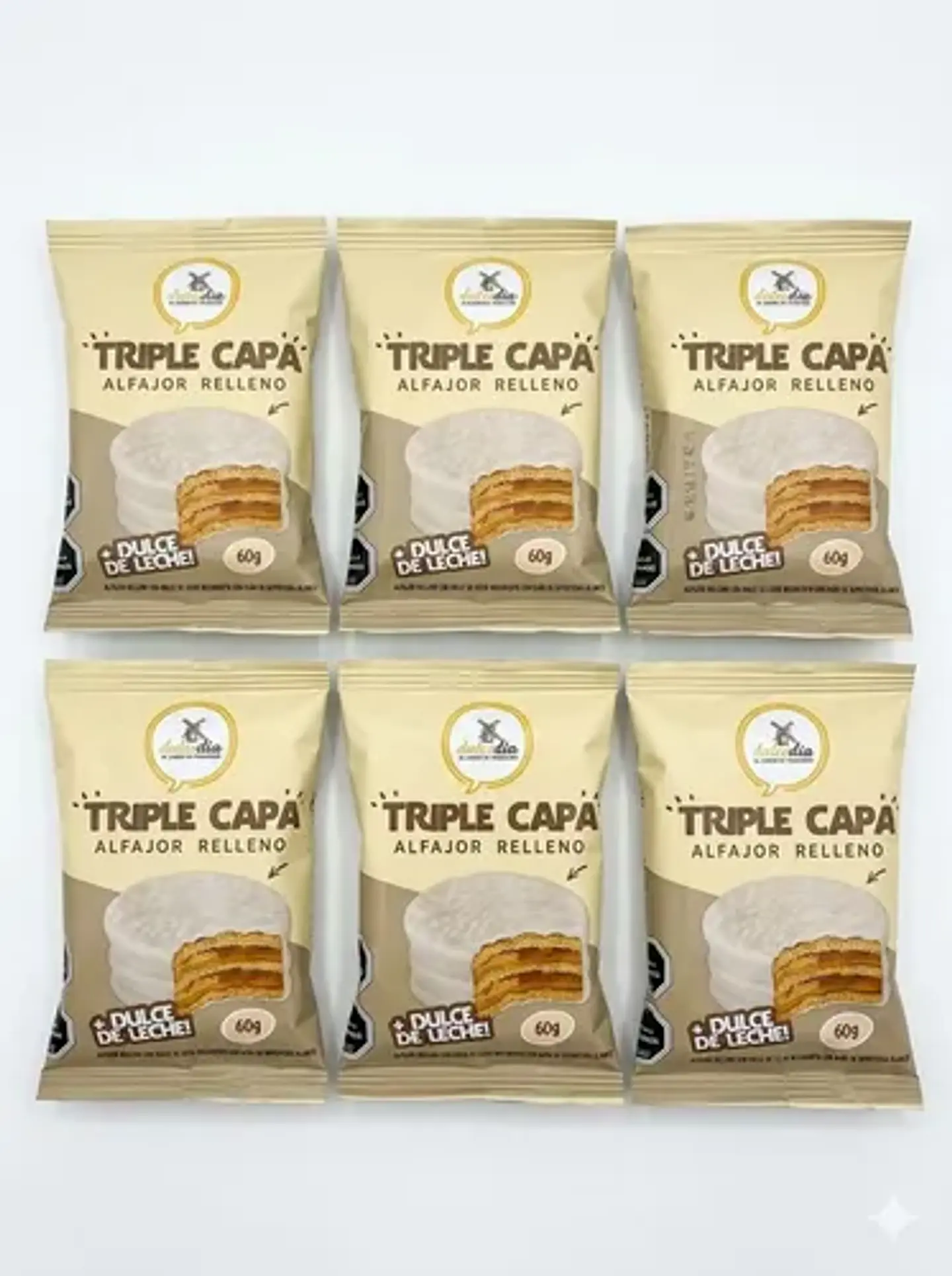 Pack X6 Triple Alfajor Chocolate Blanco Dulcedía 60g 1