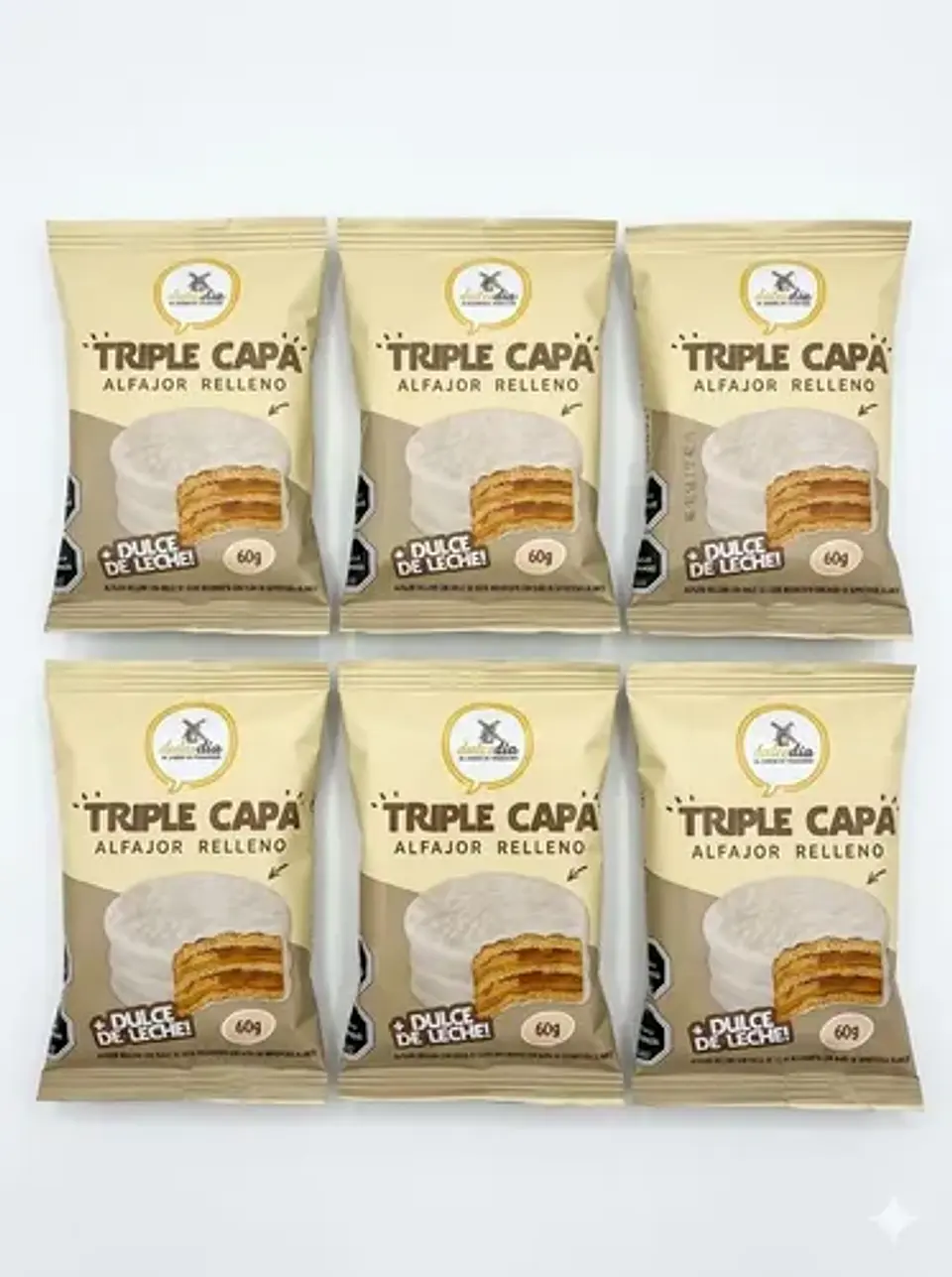 Pack X6 Triple Alfajor Chocolate Blanco Dulcedía 60g 1