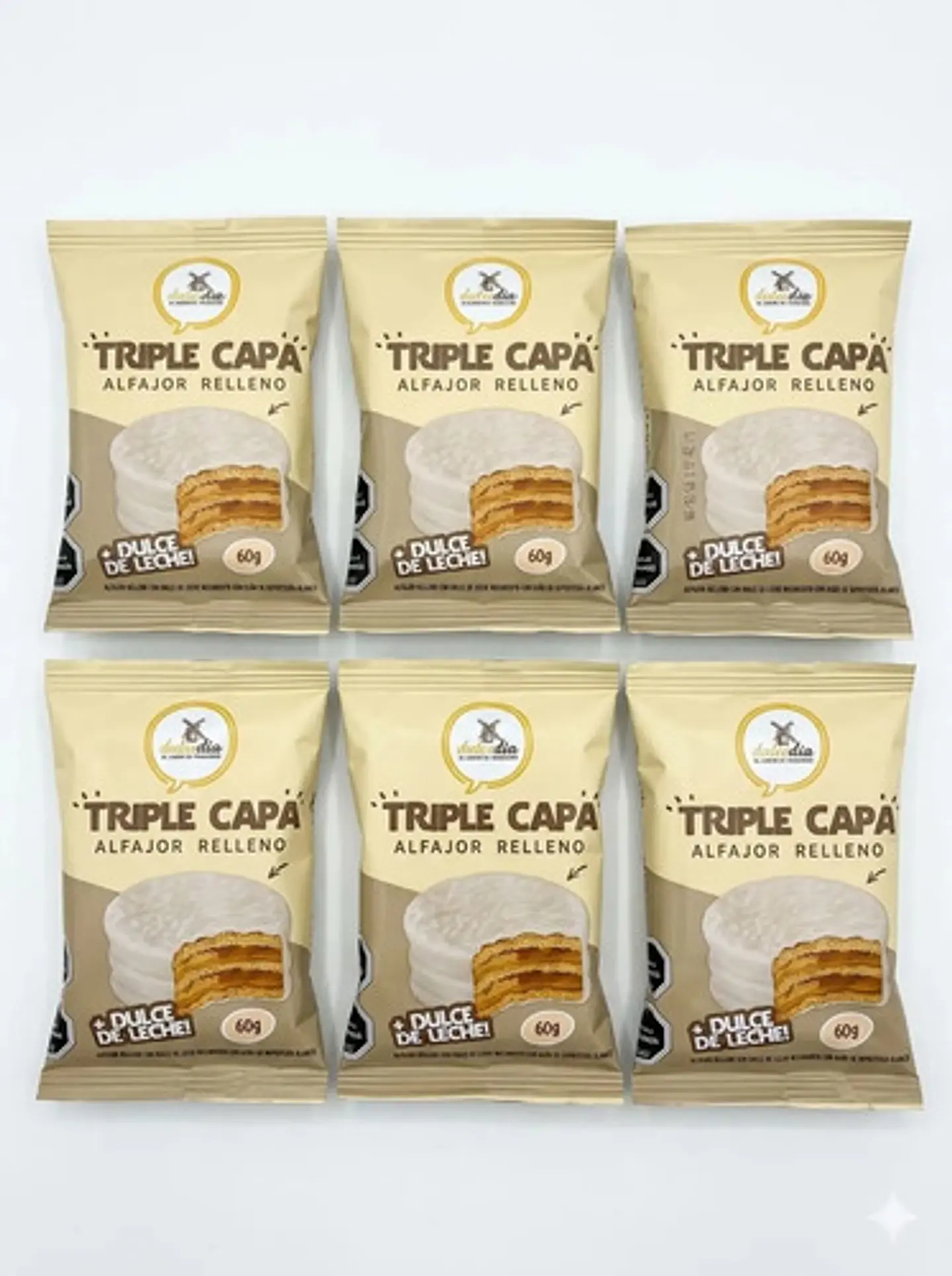 Pack X6 Triple Alfajor Chocolate Blanco Dulcedía 60g 2