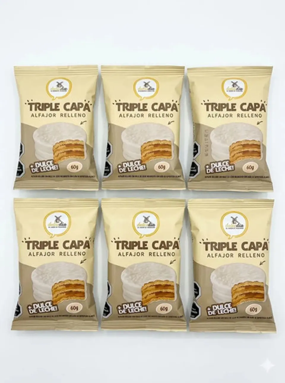 Pack X6 Triple Alfajor Chocolate Blanco Dulcedía 60g 3