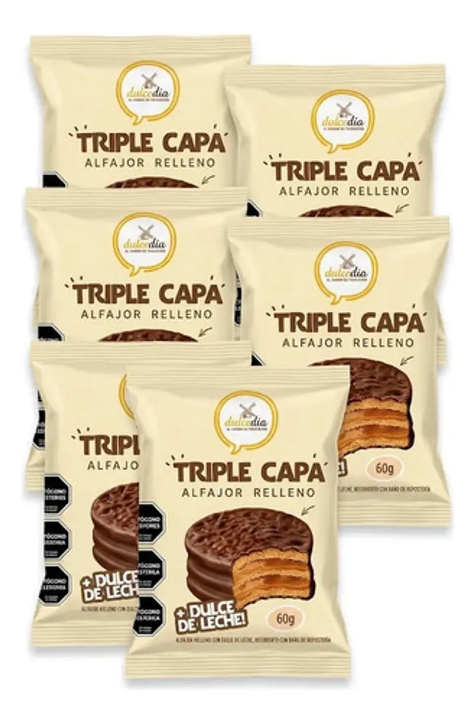 Pack X6 Triple Alfajor Chocolate Negro Dulcedía 60g 3