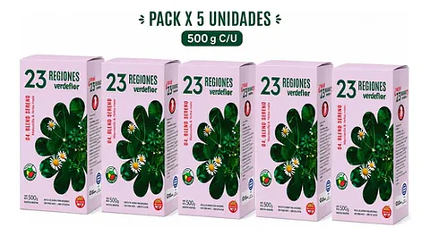Pack X5 Yerba Mate 23 Regiones Verdeflor Manzanilla 500g