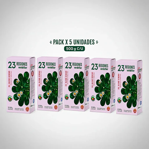 Pack X5 Yerba Mate 23 Regiones Verdeflor Manzanilla 500g