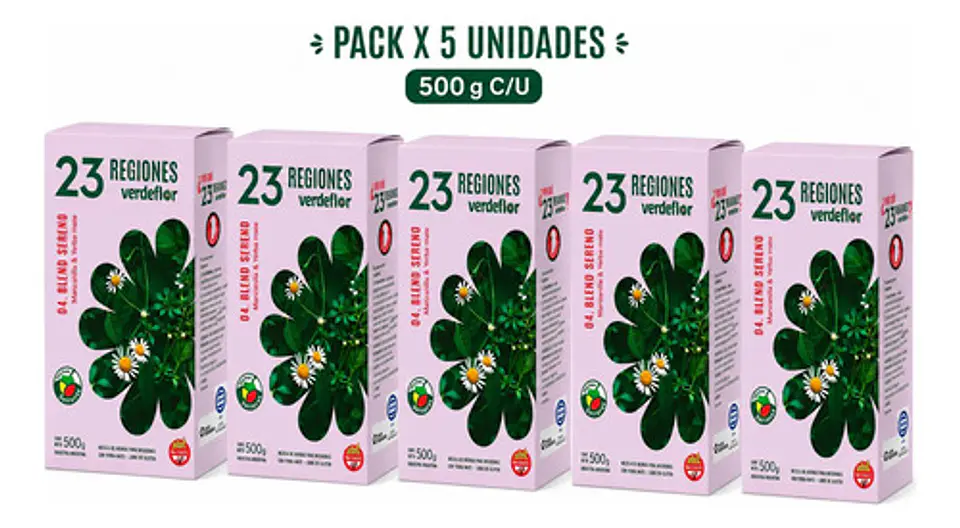 Pack X5 Yerba Mate 23 Regiones Verdeflor Manzanilla 500g 4