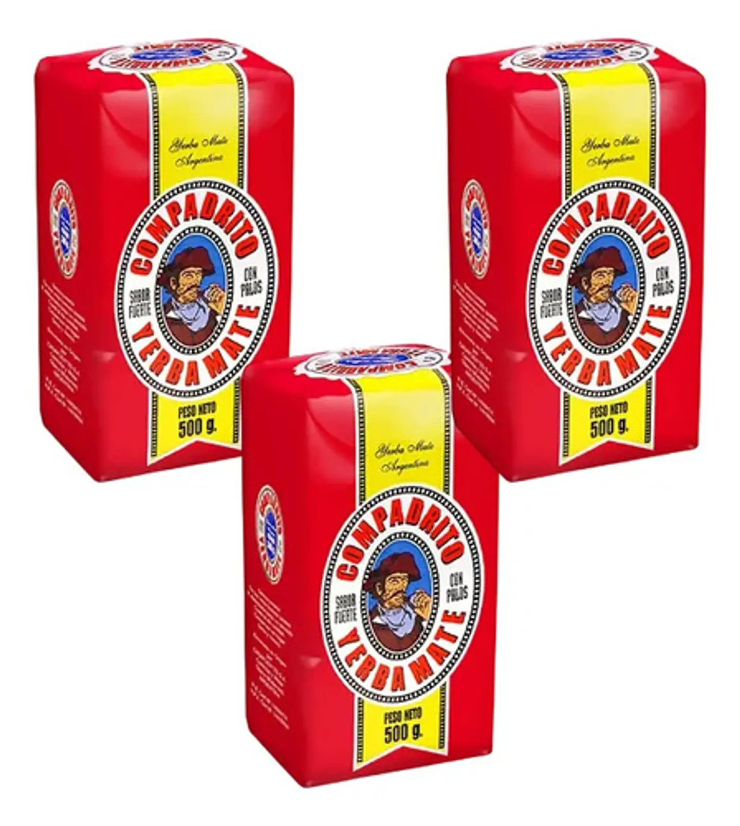 Yerba Mate Compadrito Con Palos Sabor Fuerte Pack 3x500g 1
