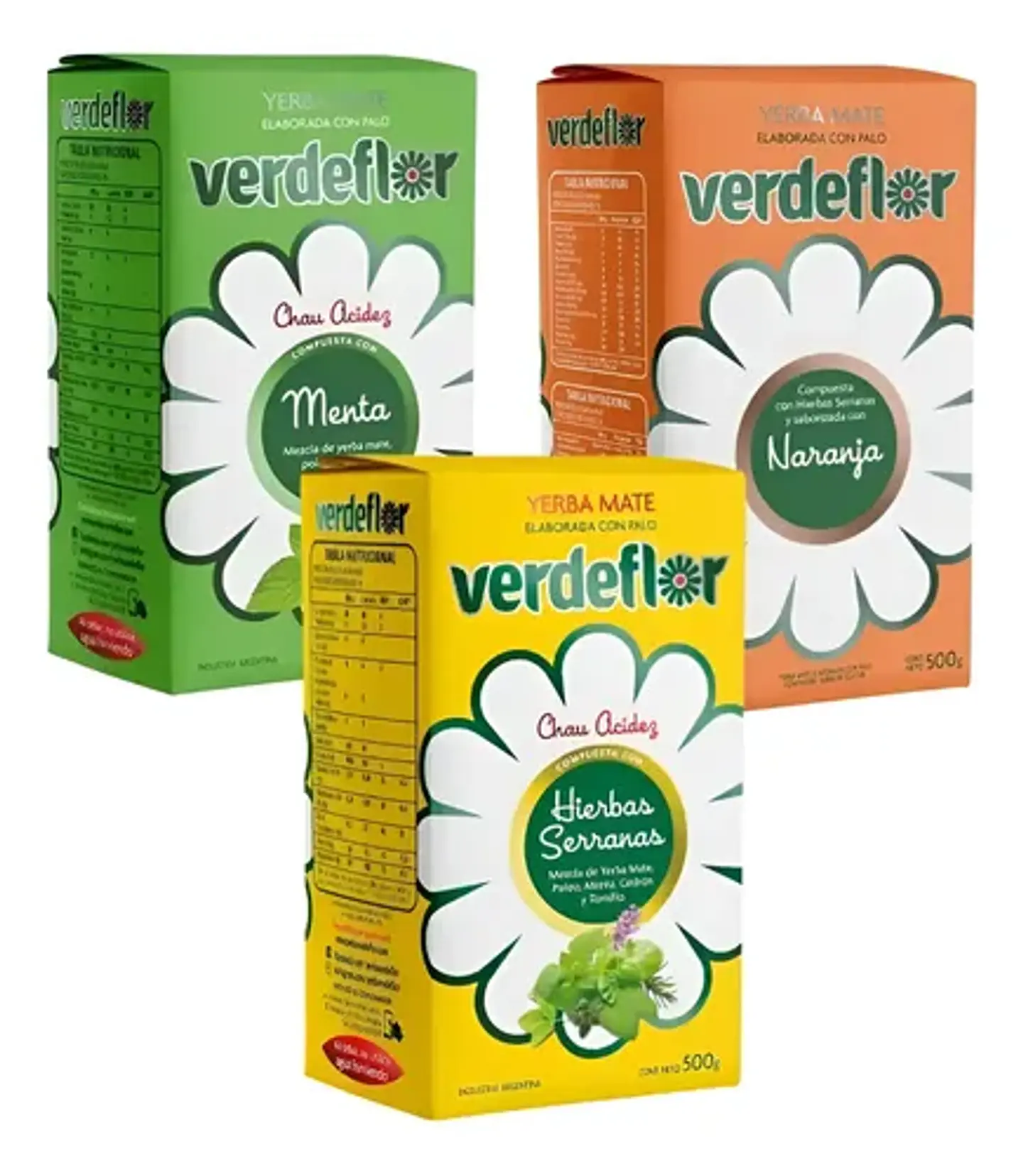 Pack 3 Yerba Mate Verdeflor 500g Menta H.serranas Naranja 1