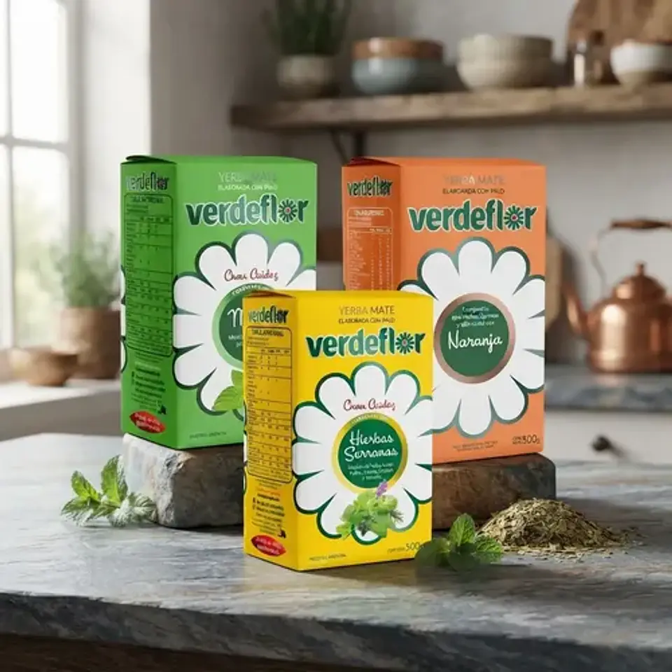 Pack 3 Yerba Mate Verdeflor 500g Menta H.serranas Naranja 2