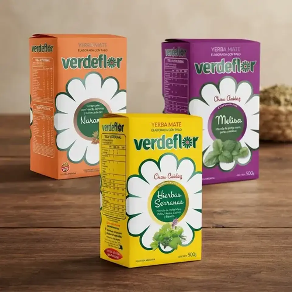 Yerba Mate Verdeflor Pack 3 Naranja, Melisa, H.serrana 500g 2