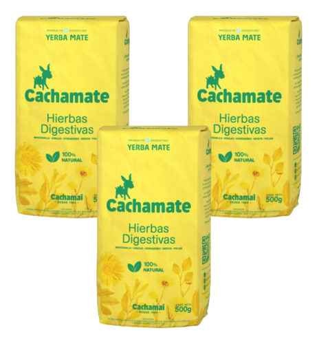 Yerba Mate Cachamate Hierbas Digestivas Pack 3x2 500g 3