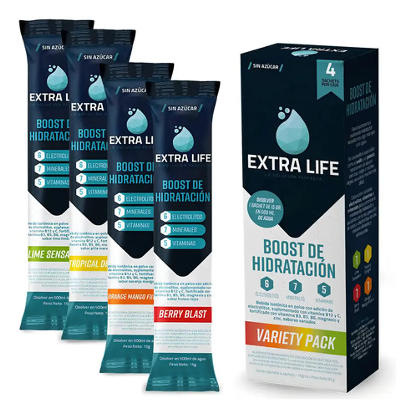 Extra Life Boost de Hidratación Variety Pack - 4 unidades / Bebida Isotónica 1