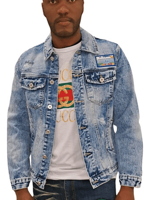 Hermosa Chaqueta Jean Mezclia Denim Fashion Oficial Inspirada En El Palacio La Moneda Santiago De Chile 4 Bolsillos Tela 5 Estrellas Primavera Verano