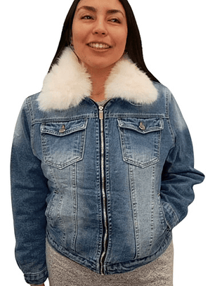 Hermosa Chaqueta Jean Mezclilla Denim Fashion Forrada Con Sherpa Blanca Para Mujer Tela 5 Estrellas  Envió Gratis