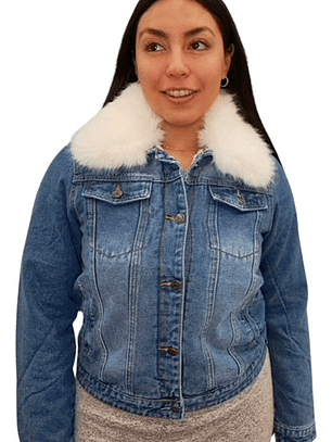 Hermosa Chaqueta Jean Mezclilla Denim Fashion Forrada Con Sherpa Blanca Para Mujer Tela 5 Estrellas  Envió Gratis