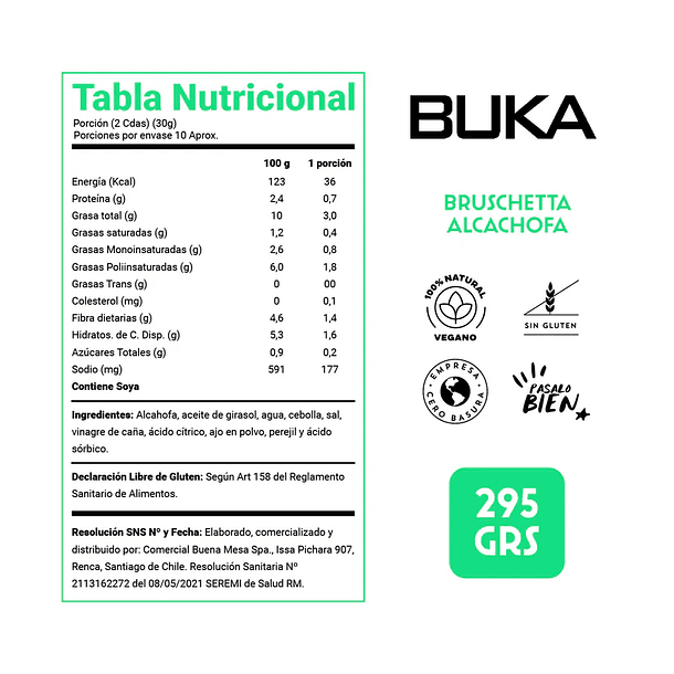 Pasta Bruschetta Alcachofa 295g BUKA 2