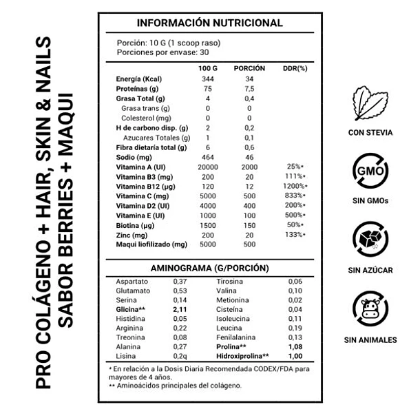 Pro Colágeno + Hair, Skin & Nails – Sabor Berries + Maqui Liofilizado – 300 grs FicoNutrition 2
