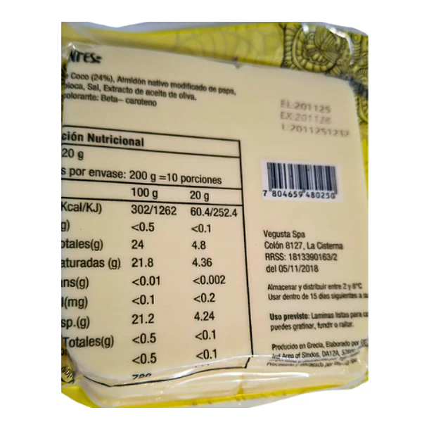 Queso vegetal laminado 200 grs. Vegusta 2