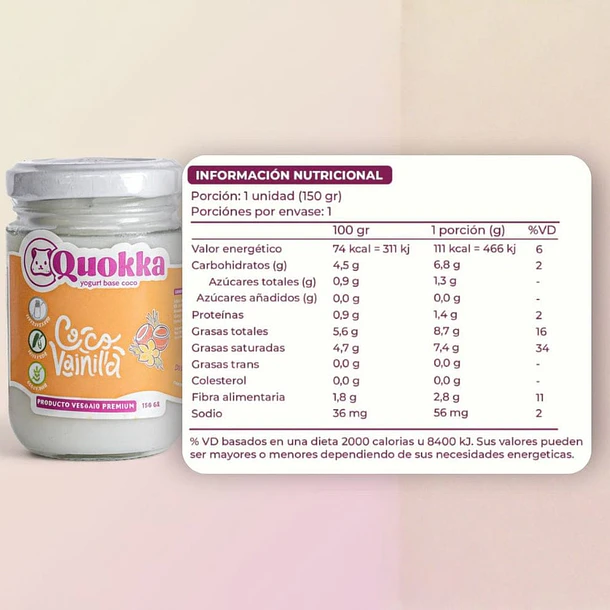 Yogurt vegano de coco sabor vainilla 150 grs. Quokka 2