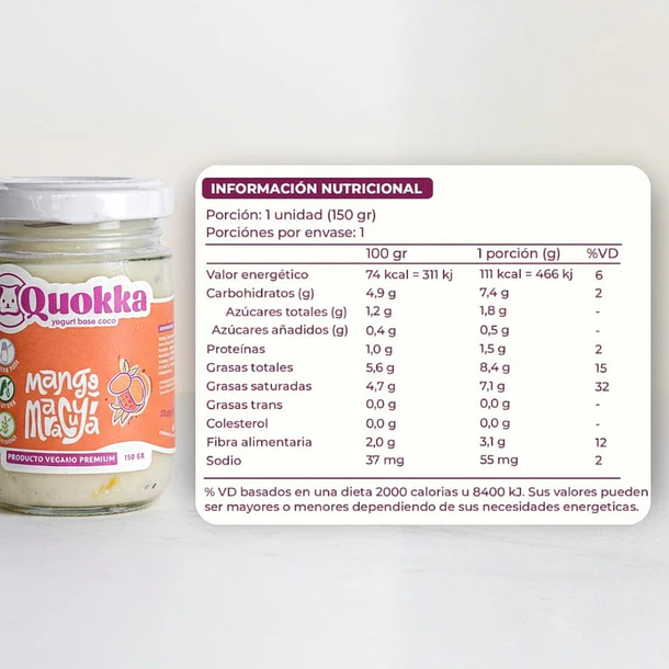 Yogurt vegano de coco sabor Mango Maracuya 150 grs Quokka 2