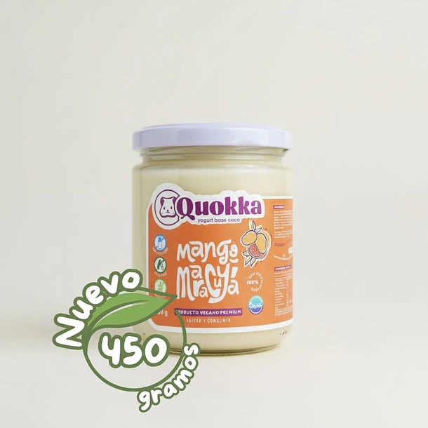Yogurt vegano de coco sabor Mango Maracuya 450 grs Quokka