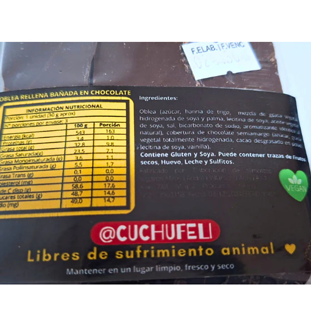 Super Felices Obleas bañadas en chocolate 3 Unds. Cuchufeli 3