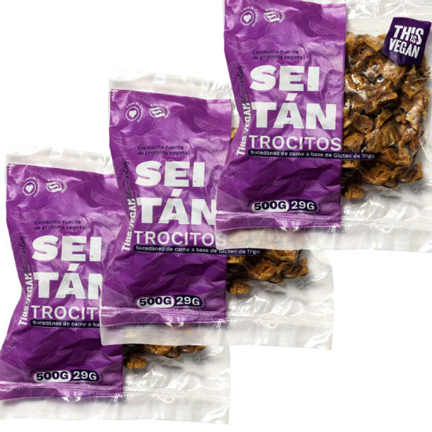 3 unds Seitán Trocitos 500 grs. This is Vegan