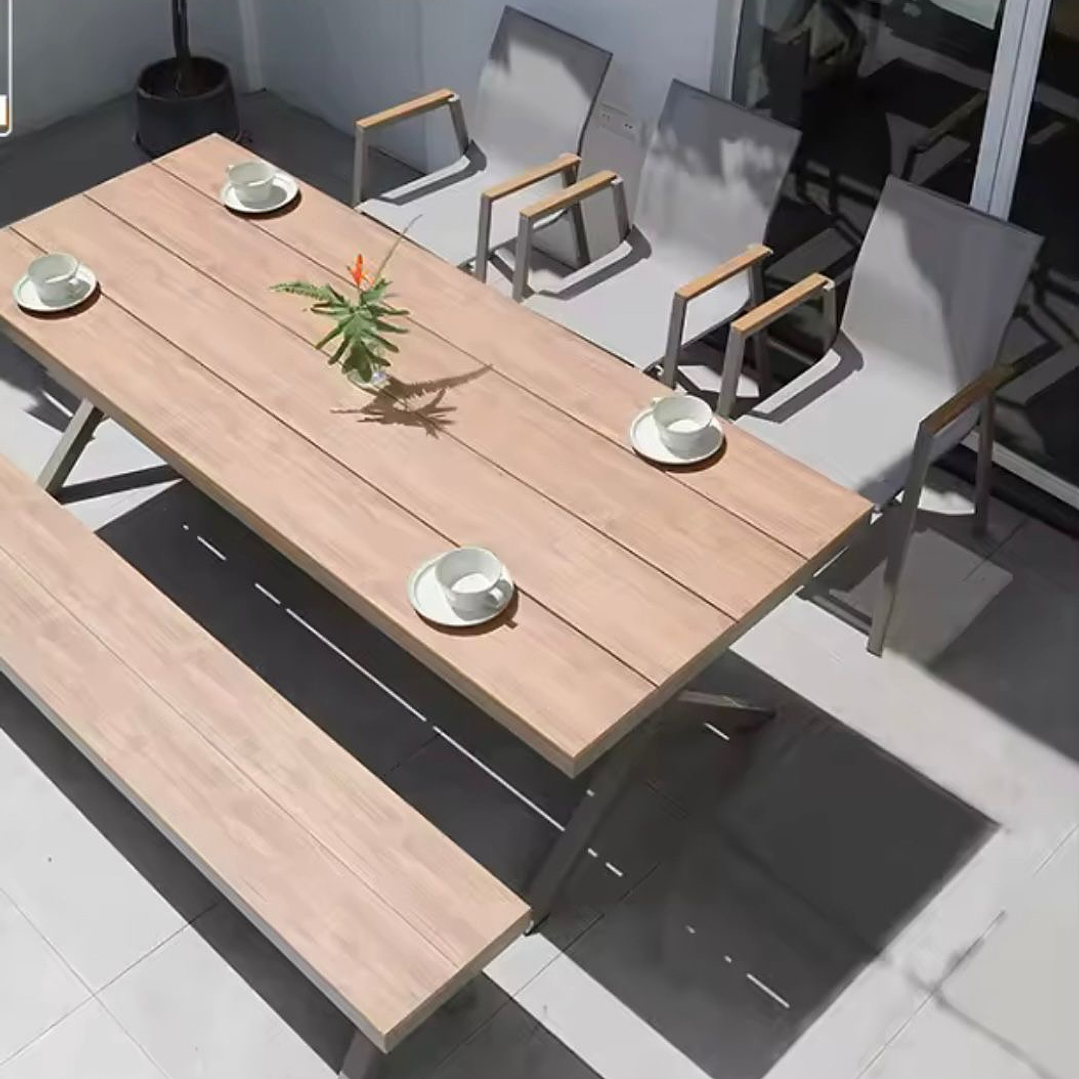 SET MESA COMEDOR BANCA + 4 SILLAS BEIGE 1