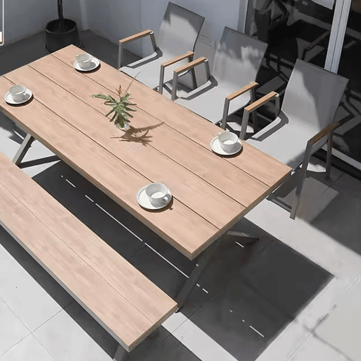 SET MESA COMEDOR BANCA + 4 SILLAS BEIGE 1