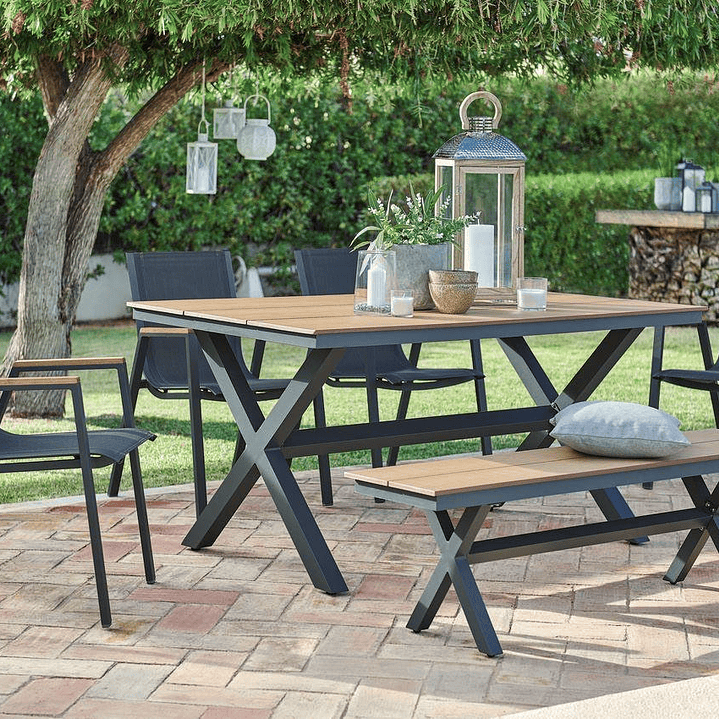 SET MESA COMEDOR BANCA + 4 SILLAS BLACK 1